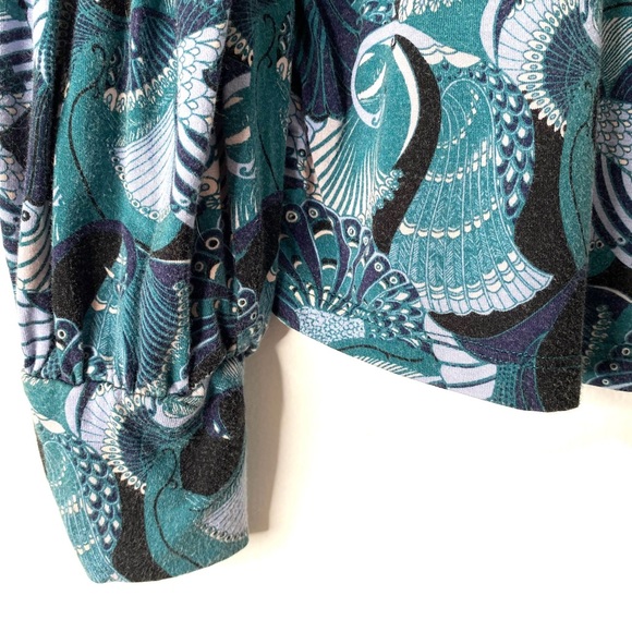 ModCloth Green Blue Peacock Paisley Long Sleeve Top - Picture 3 of 8